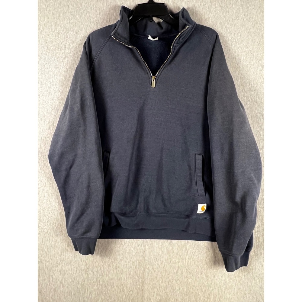 Carhartt Mens 2XL Navy Blue Quarter Zip Pullover Sweatshirt Raglan Sleeve Pocket